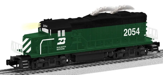 Lionel Burlington Northern diesel locomotive toy train engine in green and black color, with the number 2054 visible on the side.