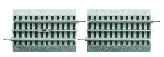 A toy train fastrack uncoupling track with a central magnet and a half straight track section.