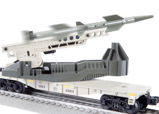 Model of a military vehicle with a missile on a track