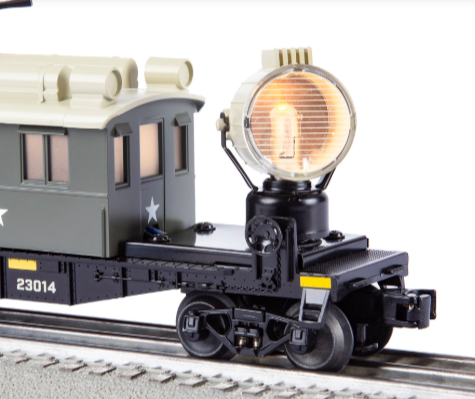 Model train with a detailed headlight on a track
