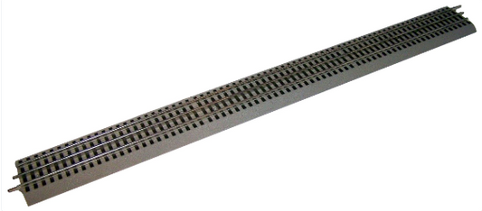 A 30 inch straight track module for the Lionel O gauge FasTrack train set.