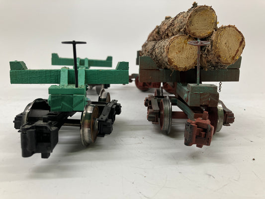 Set of Two G Scale Logging cars. One loaded one not. Hand made.