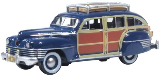 Oxford Diecast HO 87CB42002 1942 Chrysler Town And Country Woody Wagon, South Sea Blue