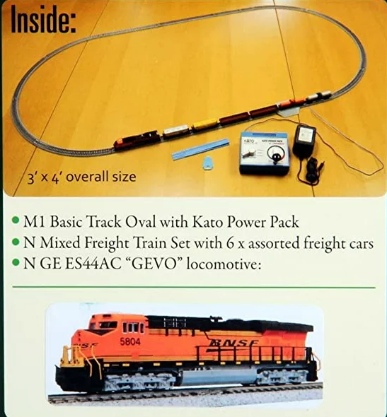 Kato 106-0024 N Scale Unitrack GE ES44AC GEVO Mixed Freight Starter Set,  BNSF Swoosh