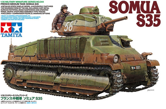 Model of a Somua S35 tank with a person on top.