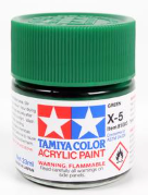 Tamiya Color acrylic paint can with green color swatch on a white background
