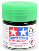 Tamiya color acrylic paint jar with green lid on a white background