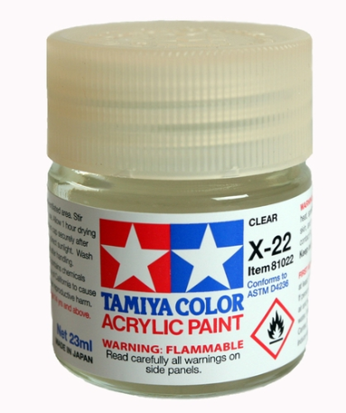 Tamiya Color acrylic paint jar with clear lid on a white background