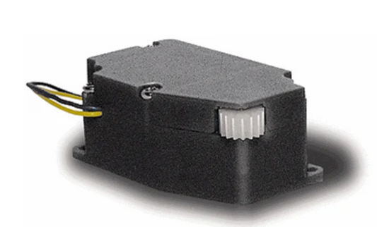 Black electronic module with wires on a white background