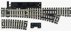 ATLAS 861 HO CODE 100 MANUAL SNAP-SWITCH Right with black ties and nickel silver rail, featuring a manual switch machine and plastic frog.