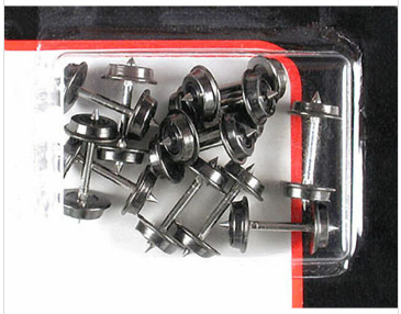 Package of Atlas brand model train metal wheels displayed on a flat surface.