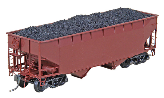 HO Scale model of a red 50 ton AAR standard open bay hopper with wine latches.