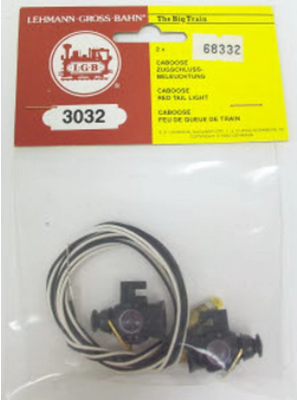 LGB American Caboose Maker light set, consisting of a plastic marker light in black color with an American caboose design, packaged in a clear plastic bag with a red and yellow label.