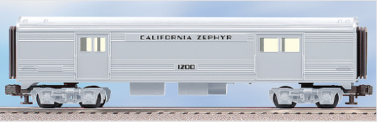A gray toy train baggage car with the words 'CALIFORNIA ZEPHYR 1200' printed on the side, part of the TrainSounds series.