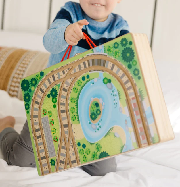 Wooden train set for on the go