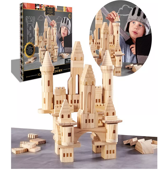 FAO Schwarz Medieval Knights and Princesses Wooden Castle Building Blocks