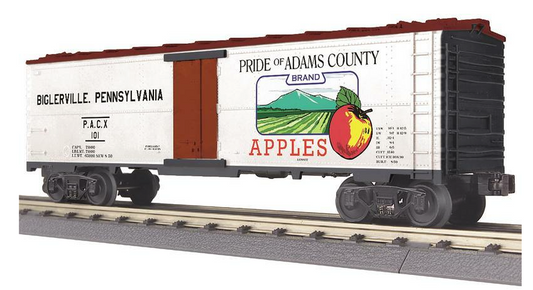MTH 30-78228 O Scale RailKing Modern Reefer Car-Adam's County Apples Car No. 101