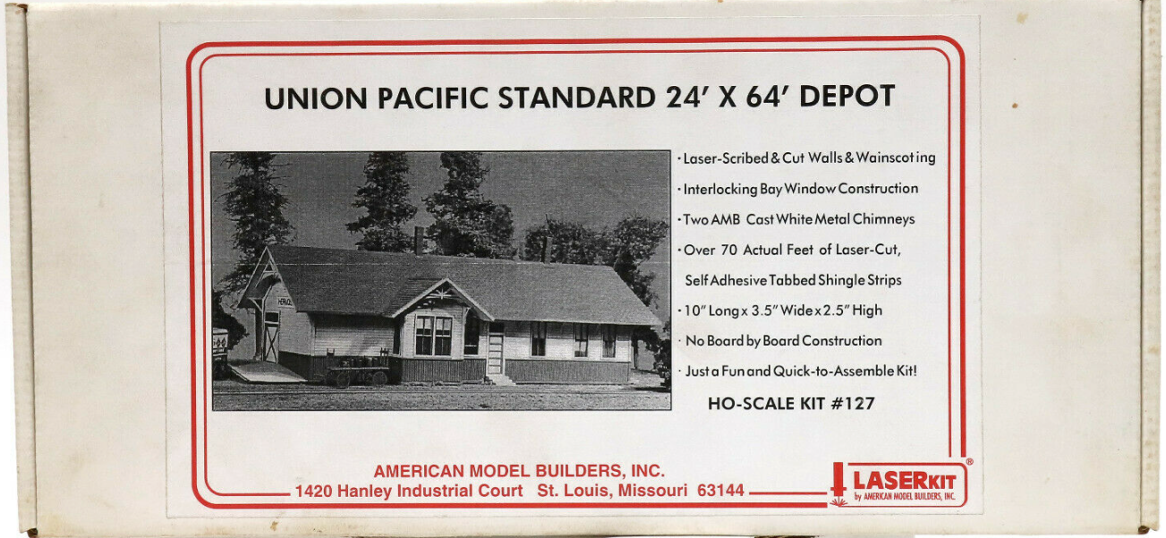 American Model Builders 127 HO Scale Union Pacific Standard 24 x 64' Depot - Oregon Shortline Version - 10 x 3-1/2 x 2-1/3" 25.4 x 8.9 x 5.9cm
