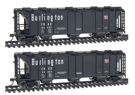 Walthers 932-27952 Gold Line(TM) PS-2 2893 Cubic Foot 3-Bay Covered Hopper Ready to Run-2 Pack -- Chicago, Burlington & Quincy