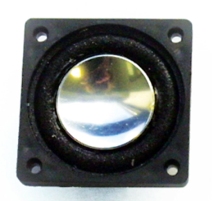 A black 28mm square megabass speaker for model trains.