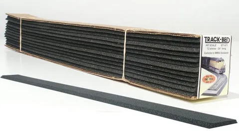 A pack of Woodland Scenics HO scale track-bed strips, designed for model train roadbed applications.