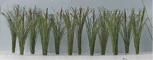 A set of green miniature cat tails meant for use in model train setups, displayed against a neutral background.
